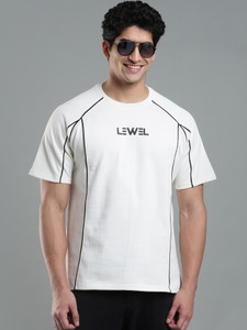 LEWEL Striped Men Round Neck White T-Shirt