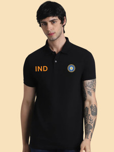 Zoobang Printed Men Polo Neck Reversible Black T-Shirt
