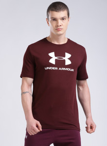 UNDER ARMOUR Printed Men Crew Neck Maroon T-Shirt