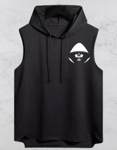 Mundali Solid Men Hooded Neck Black T-Shirt