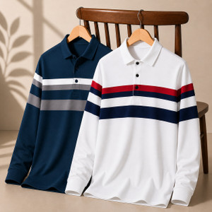 PATOIS Colorblock Men Polo Neck Blue, White T-Shirt
