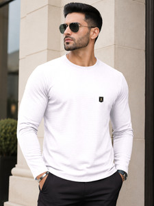 VeBNoR Self Design Men Round Neck White T-Shirt