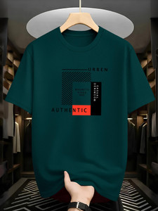 KAJARU Printed Men Round Neck Dark Green T-Shirt