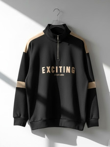 Jump Cuts Printed Men High Neck Black, Beige T-Shirt