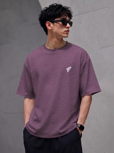 FEEL TRACK Self Design Men Round Neck Purple T-Shirt