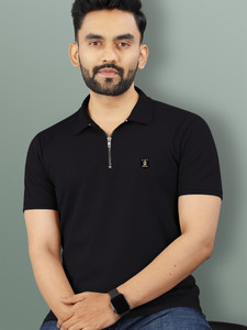 VeBNoR Solid Men Polo Neck Black T-Shirt