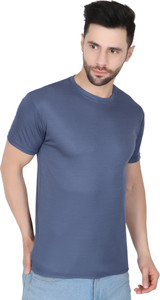 Newsingh Solid Men Round Neck Blue T-Shirt