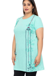 Star Touch Printed Women Round Neck Light Green T-Shirt