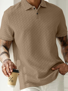 KAJARU Self Design Men Polo Neck Brown T-Shirt