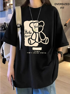 watto Printed Women Round Neck Black T-Shirt