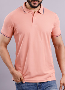 SUPERSQUAD Solid Men Polo Neck Pink T-Shirt