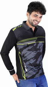 CRYSTALREVENUE Colorblock Men Polo Neck Black T-Shirt