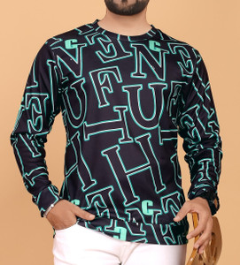 sti Printed Men Round Neck Blue, Black T-Shirt