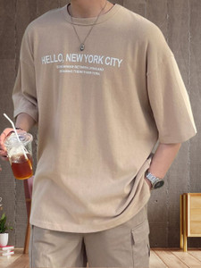 BRIGHTKRAFTS Printed Men Round Neck Beige T-Shirt