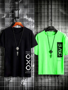 Axxitude Printed Men Round Neck Black, Light Green T-Shirt