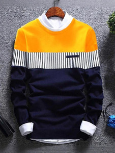 Try This Colorblock Men Round Neck White, Blue, Yellow T-Shirt