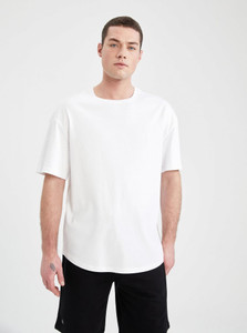 defacto Solid Men Round Neck White T-Shirt