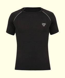 Kyk Self Design Men Round Neck Black T-Shirt