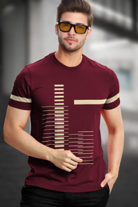 TRIPR Printed Men Round Neck Maroon T-Shirt