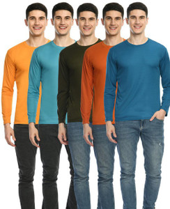 Dam Solid Men Round Neck Multicolor T-Shirt