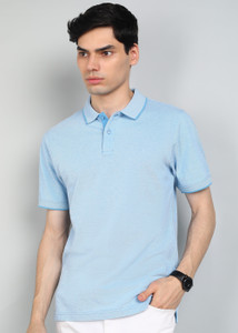 Raymond Solid Men Polo Neck Light Blue T-Shirt
