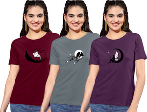 ZentWorld Printed Women Round Neck Multicolor T-Shirt