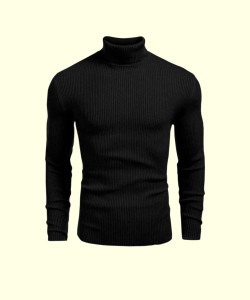 UNICUS APPAREL Solid Men High Neck Black T-Shirt