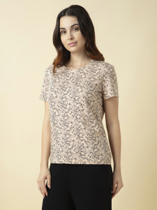 VAN HEUSEN Floral Print Women Round Neck Pink T-Shirt