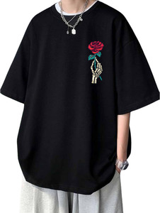 Cool Plus Printed, Floral Print Men Round Neck Black T-Shirt