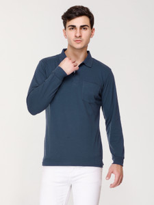 ARRAY Solid Men Polo Neck Blue T-Shirt