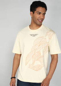 Spykar Printed Men Round Neck White T-Shirt