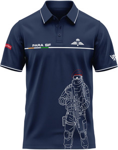 WARRIOR WORLD Graphic Print Men Polo Neck Navy Blue T-Shirt