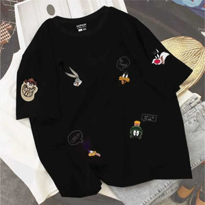 thehabit Cartoon Men Round Neck Black T-Shirt