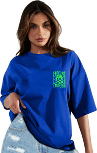 Leotude Printed, Typography Women Round Neck Blue T-Shirt