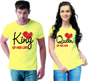 Tween Trends Printed Couple Round Neck Yellow T-Shirt