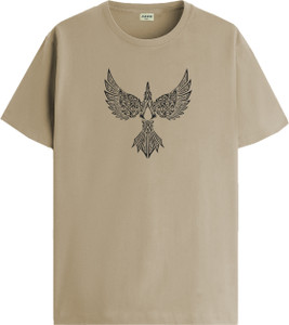 ADRO Graphic Print Men Round Neck Beige T-Shirt