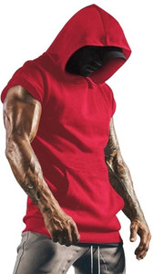 hot button Solid Men Hooded Neck Maroon T-Shirt