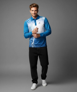 Lookswale Printed Men Polo Neck Light Blue T-Shirt