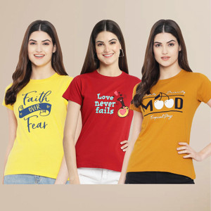METRONAUT Printed Women Round Neck Multicolor T-Shirt