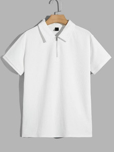 Praizy Solid Men Polo Neck White T-Shirt