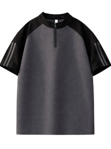 QUTUN Colorblock Mandarin Collar Multicolor T-Shirt - Image 5