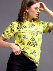 METRONAUT Printed Women Round Neck Multicolor T-Shirt