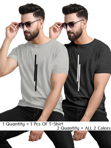 KAJARU Printed Men Round Neck Black, Grey T-Shirt