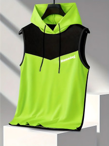 zenfit Colorblock Men Hooded Neck Light Green, Black T-Shirt