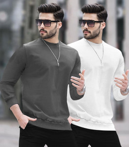 BLIVE Solid Men Round Neck Grey, White T-Shirt