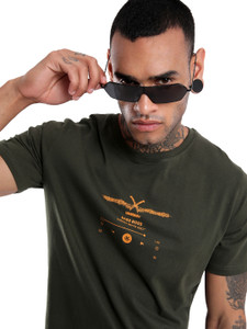 WROGN Solid Men Crew Neck Green T-Shirt
