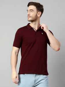 CANTABIL Solid Men Polo Neck Maroon T-Shirt