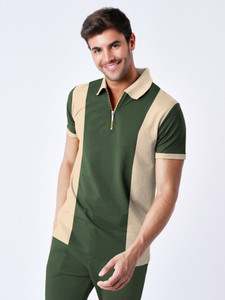 TRIPR Striped Men Zip Neck Multicolor T-Shirt