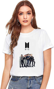 Renowned Printed Women Round Neck White T-Shirt