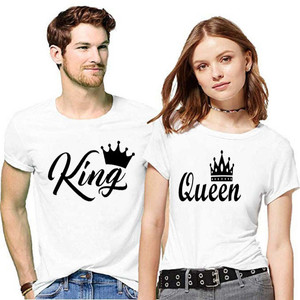 ELECTRO HUB Graphic Print Couple Round Neck White T-Shirt